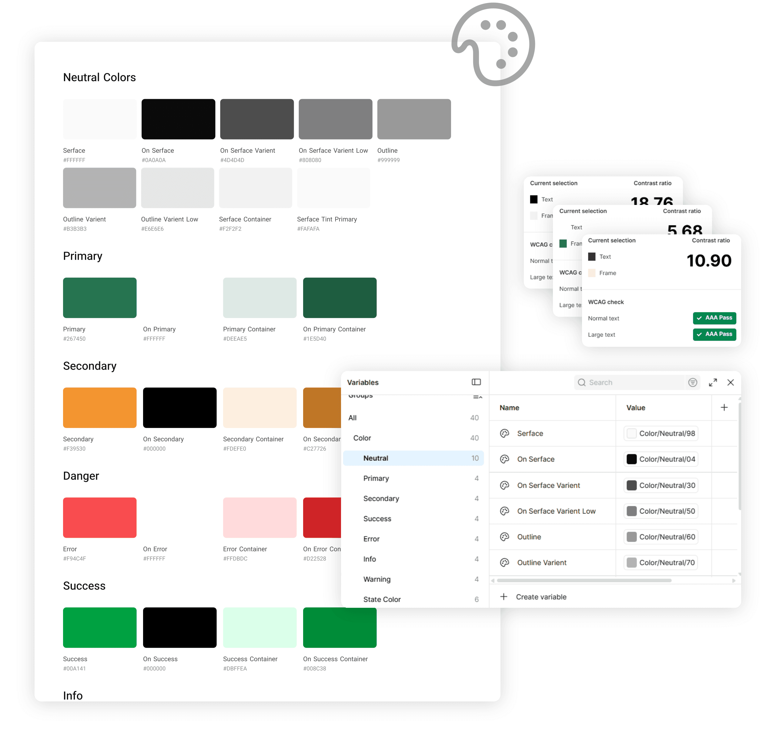 Color palette, Figma variables and WCAG contrast checks