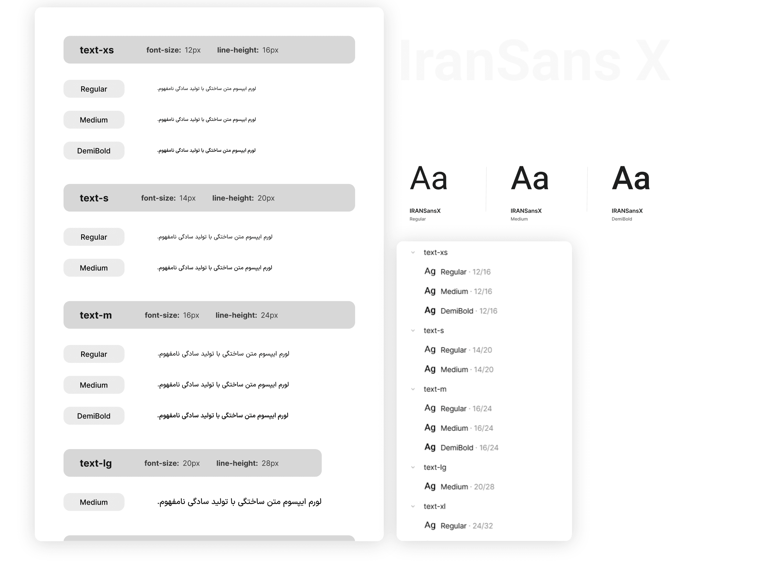 Type scale and text styles set in IRANSansX